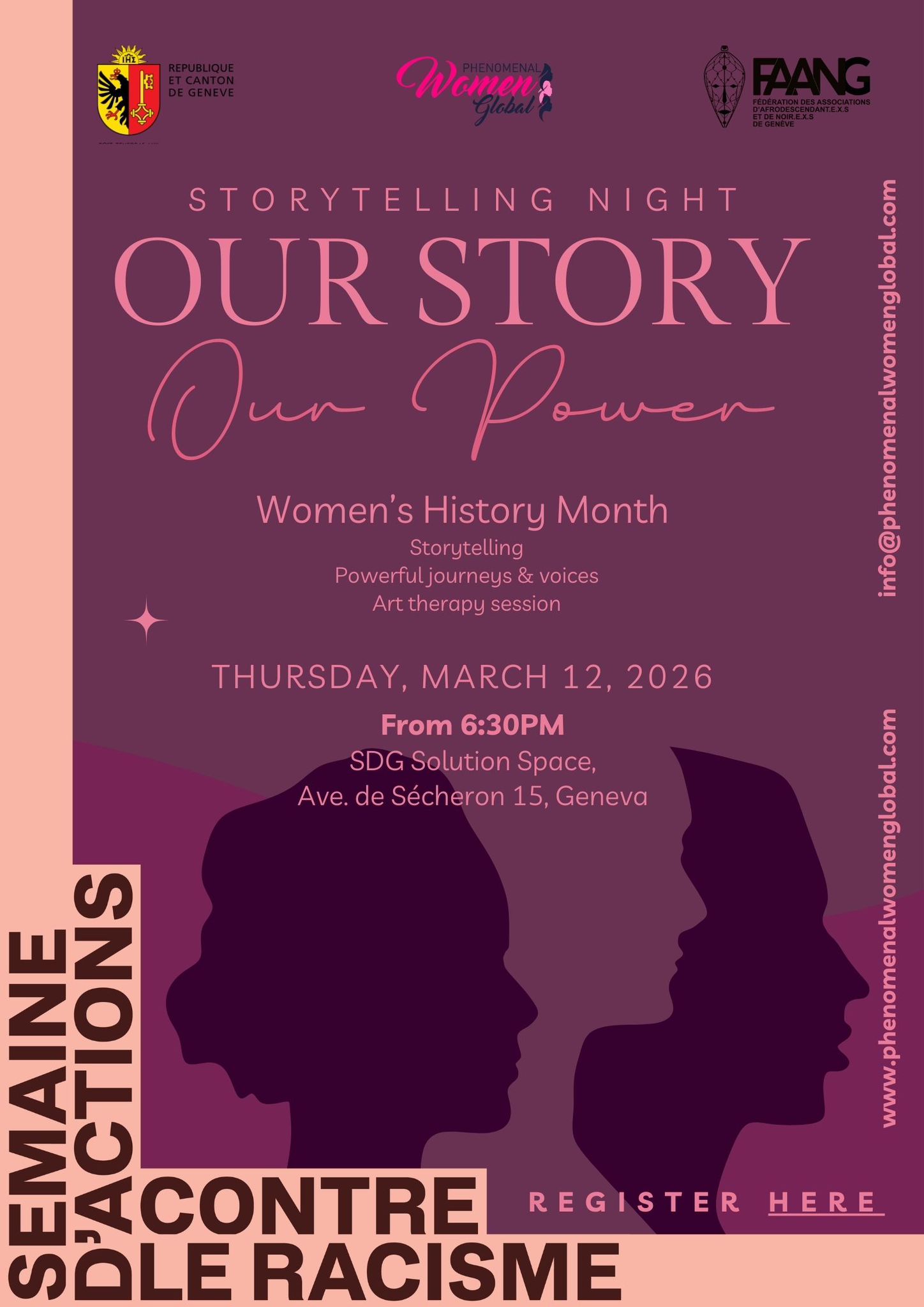 Storytelling Night Our Stories Our Power organisée par Phenomenal Women Global lors de la Semaine d’Actions Contre le Racisme 2026 à Genève