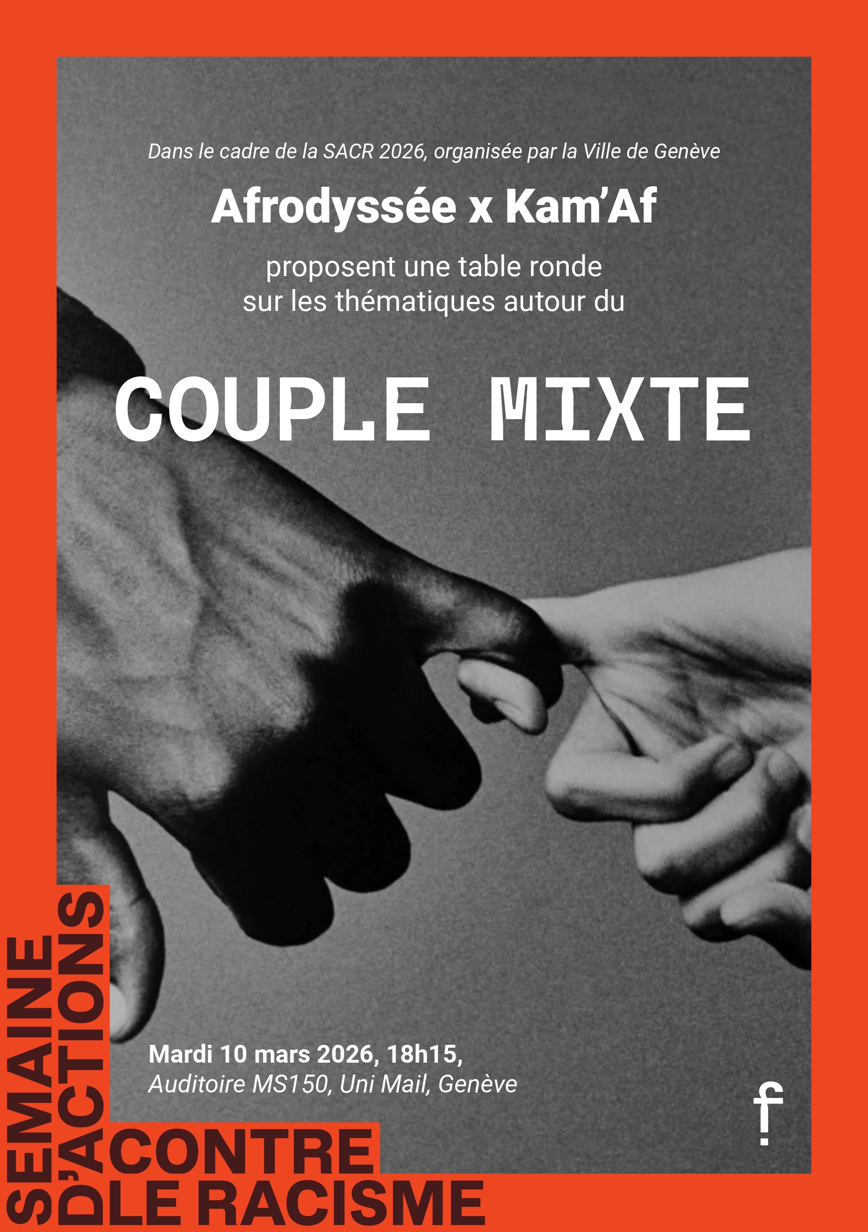 Table ronde couple mixte organisée par Afrodyssée et Kam'Af lors de la Semaine d'actions contre le racisme 2026 à Genève